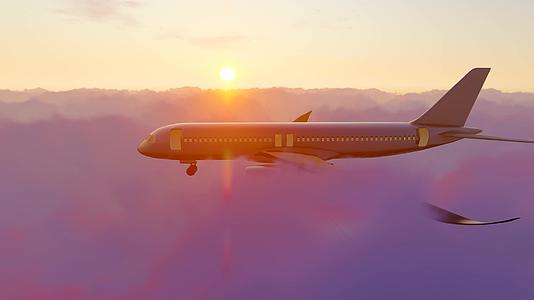 夕阳下逆光在云层上空飞行的民航飞机视频的预览图
