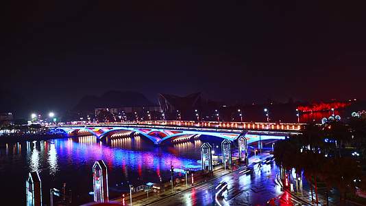城市夜景延时摄影桂林解放桥漓江赛博朋克风视频的预览图