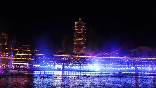 中国风古镇大型音乐喷泉水幕秀视频的预览图