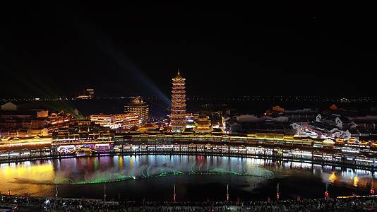 中国风古镇大型音乐喷泉水幕秀视频的预览图