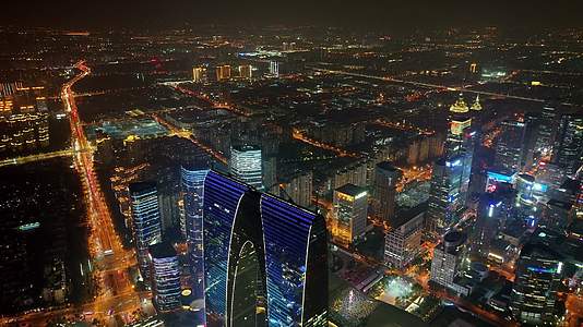 苏州城市晚霞夜景航拍风光视频的预览图