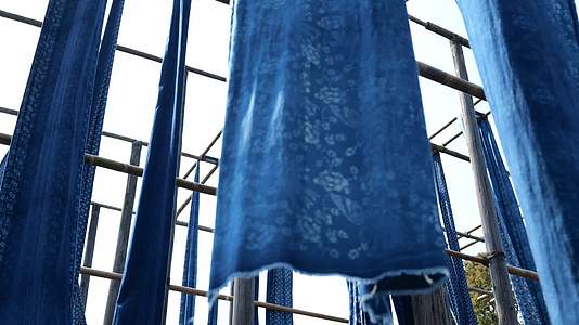 非遗展示蓝印花布传统染布房布料视频的预览图
