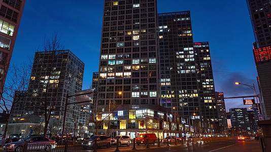 北京城市cbd国贸商圈建外soho夜景延时视频的预览图