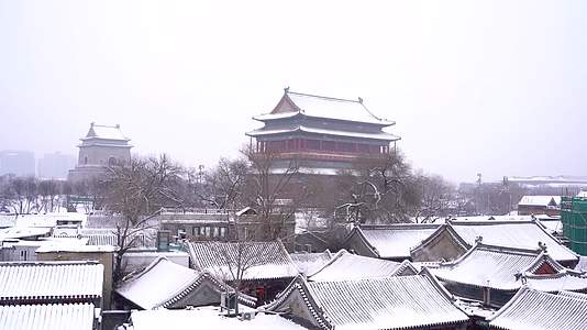 北京冬日大雪中的鼓楼街道实时视频的预览图