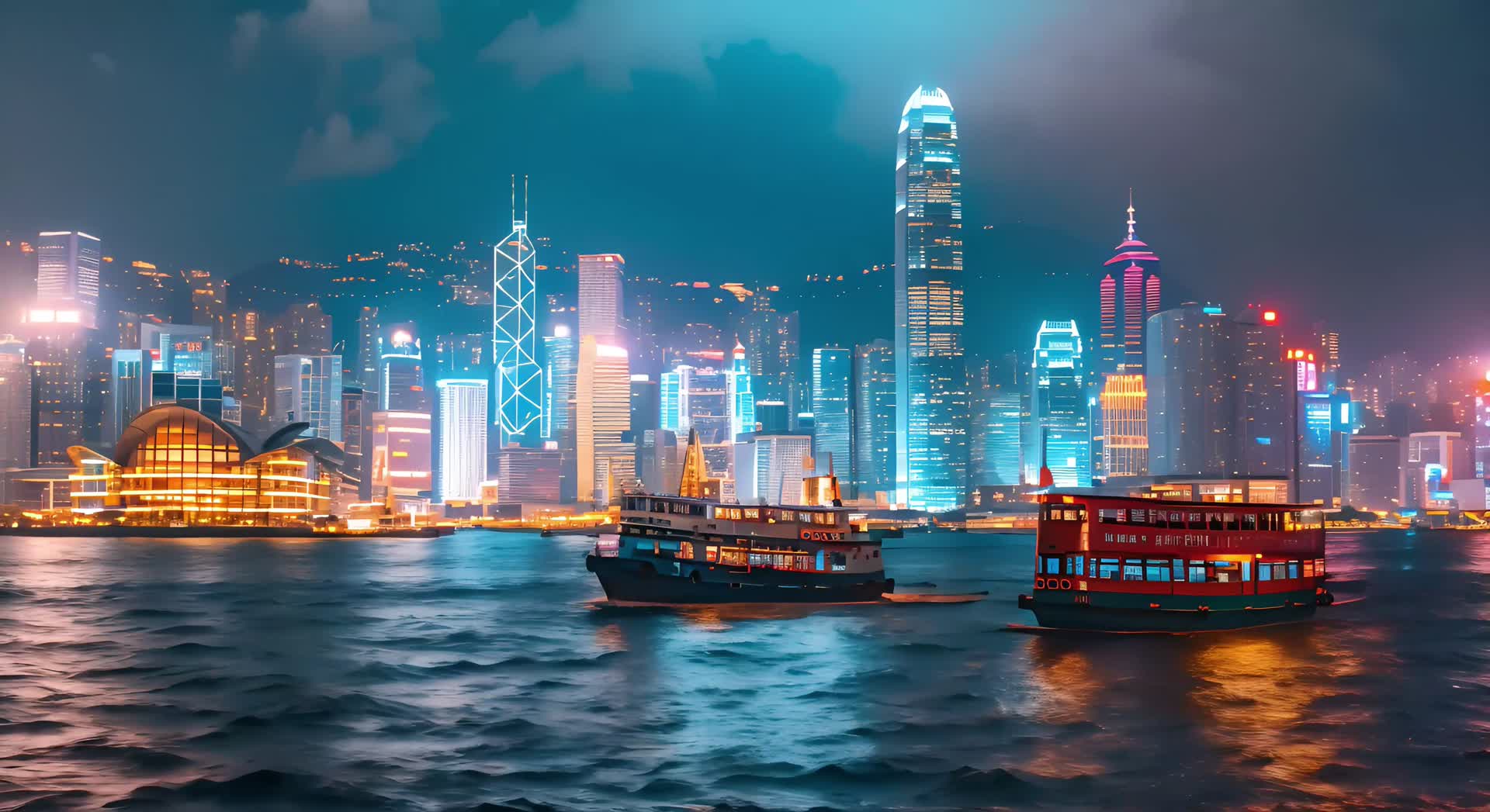 维多利亚港香港海湾城市沿海港湾视频的预览图