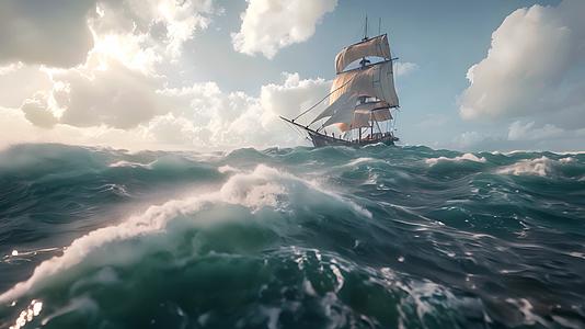 扬帆起航乘风破浪大海帆船航行海洋视频的预览图