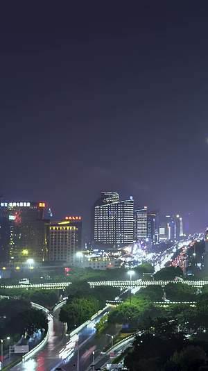 高清竖屏延时航拍民族大道国际会展中心夜景视频的预览图