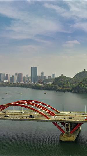 高清竖屏延时航拍广西柳州文惠桥日出和夜晚视频的预览图