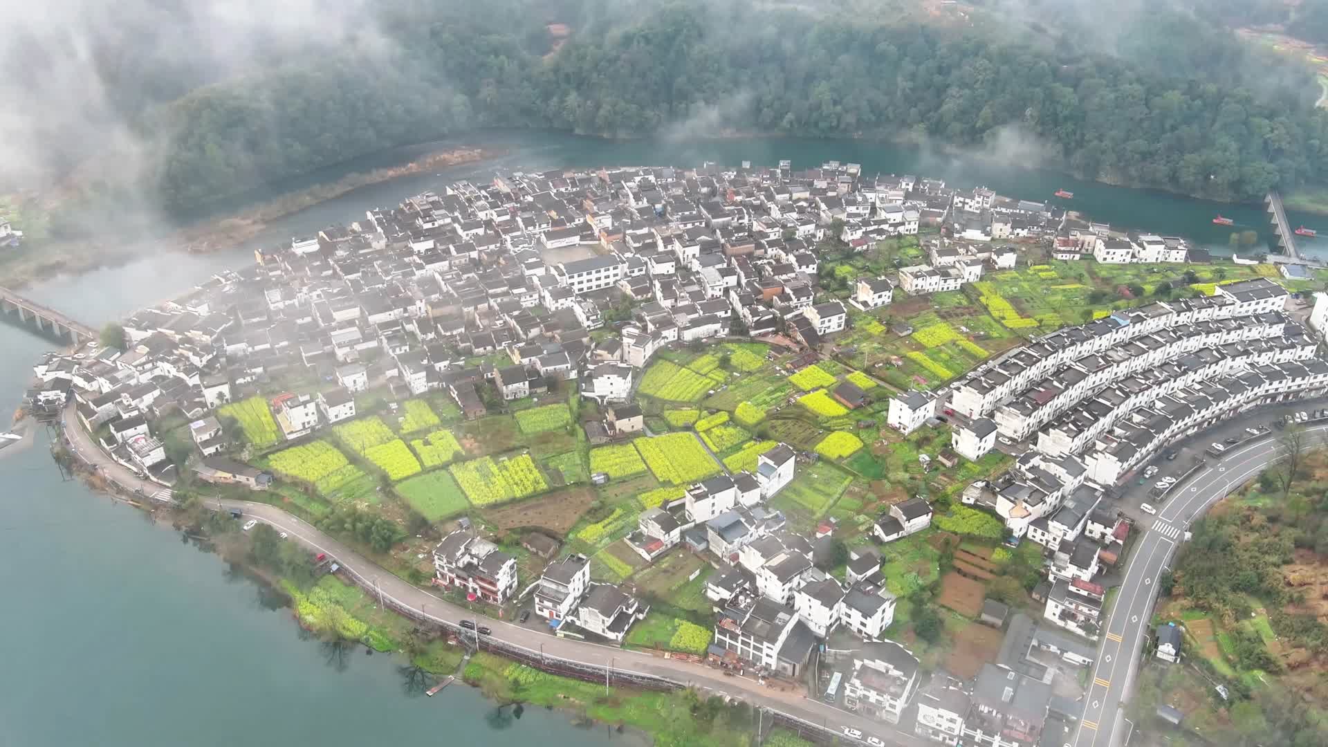 云蒸雾绕油菜花古村落视频的预览图