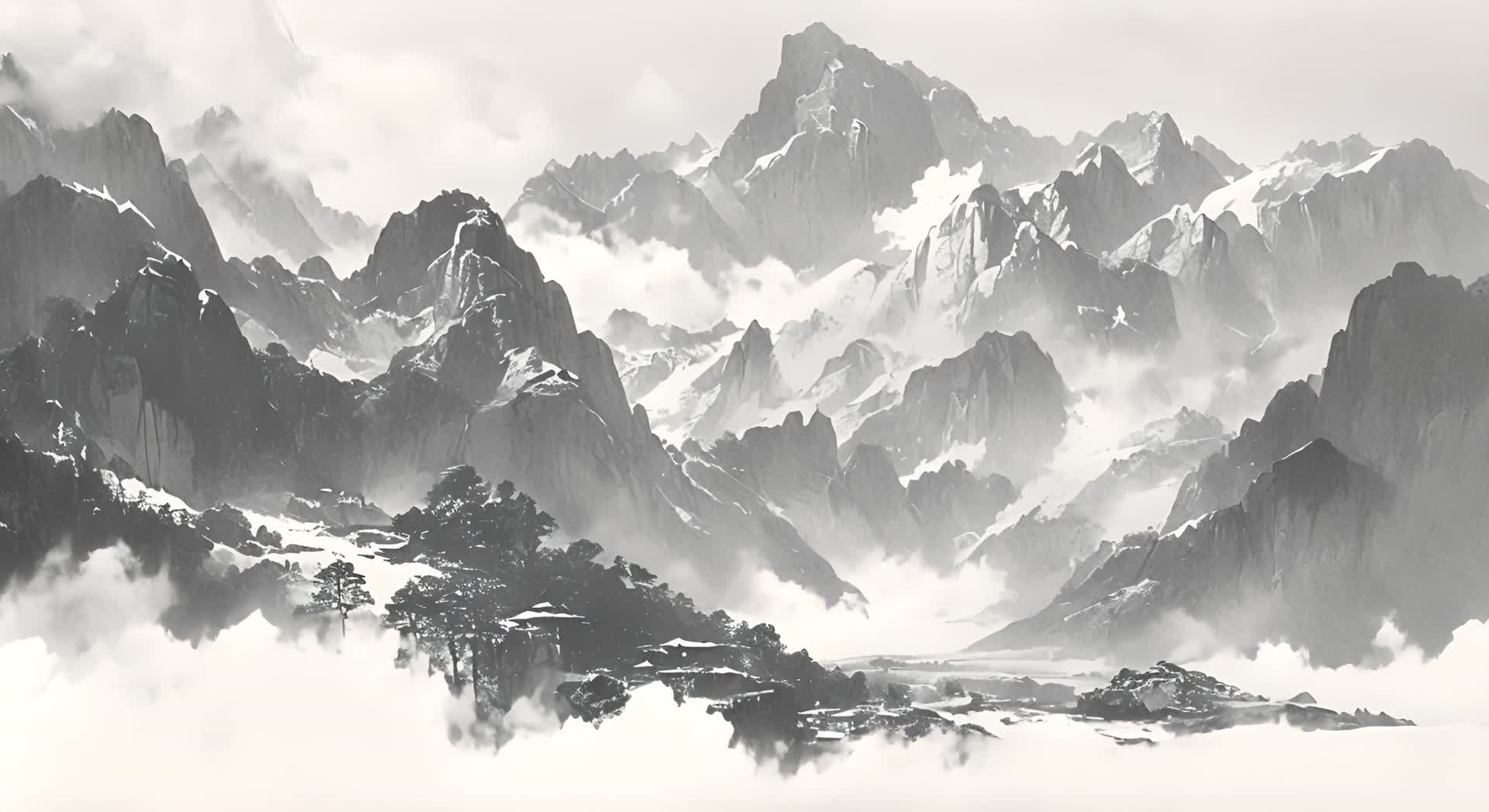 4K中国古典风水墨画水墨山水画禅意风景视频的预览图