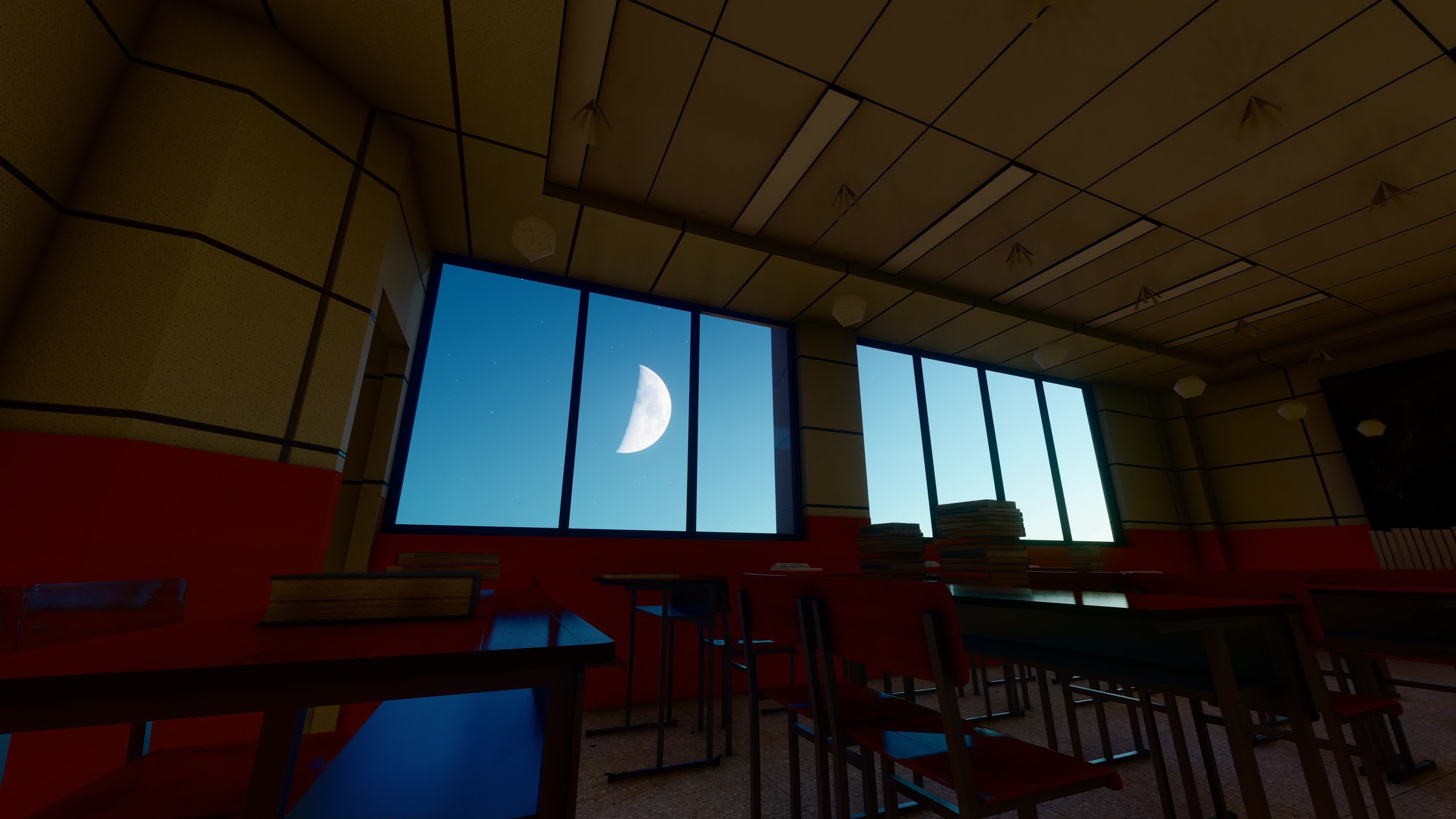 教室窗外月亮升起延时视频的预览图