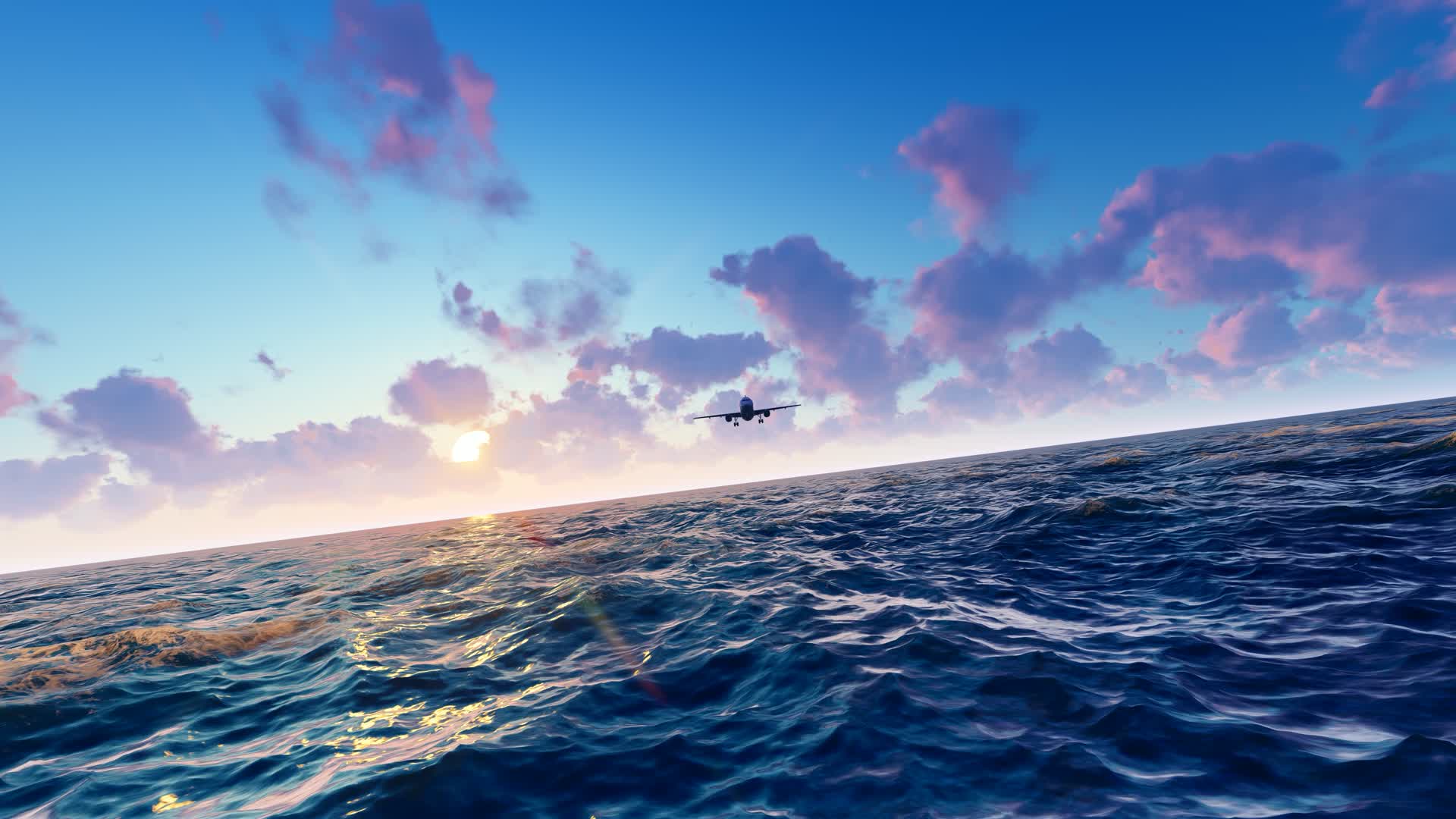 飞机低空飞过海面视频的预览图