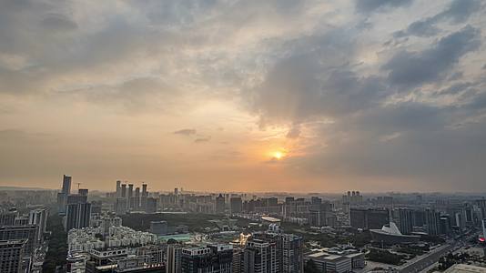 8K东莞新一线城市天际线日落航拍延时视频的预览图