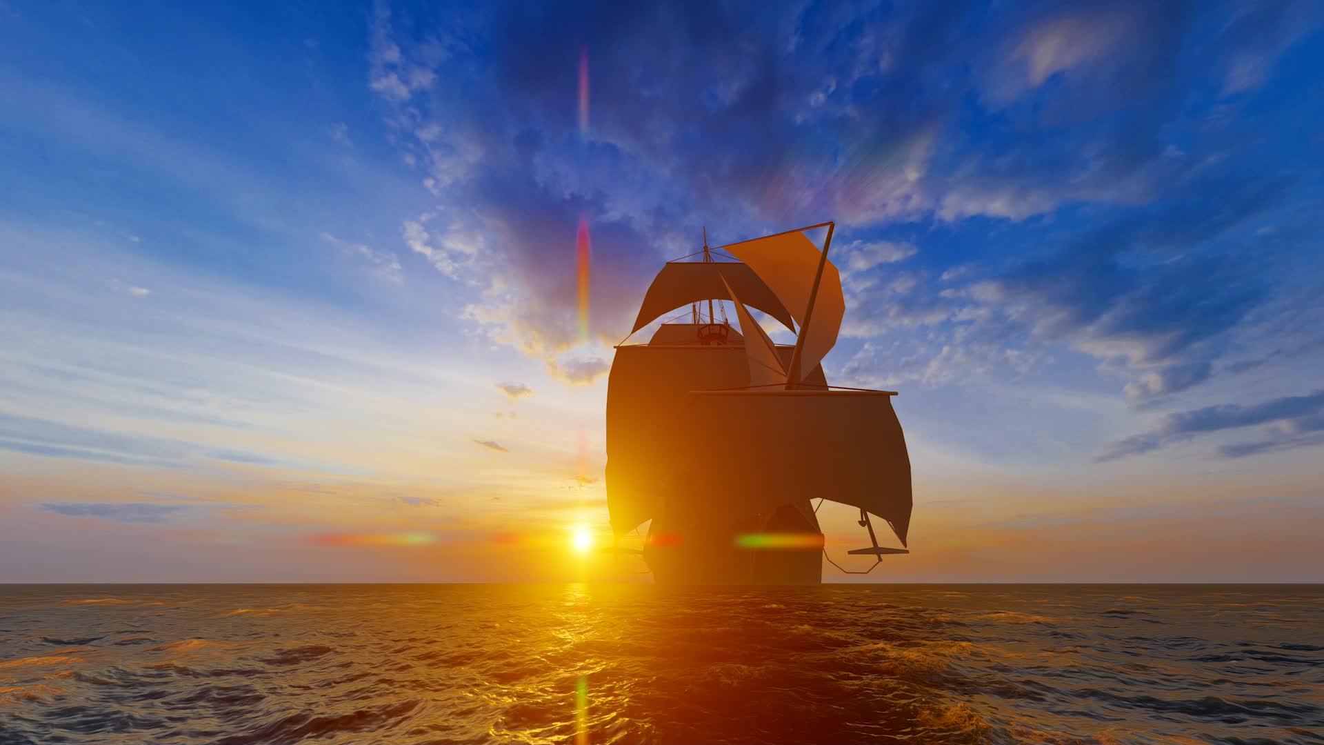 一只帆船在大海上孤独前行视频的预览图