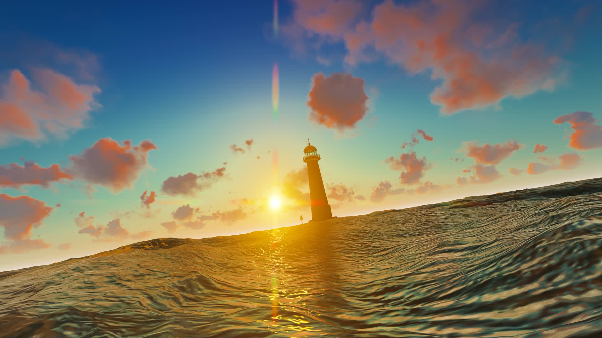 日落黄昏海上灯塔视频的预览图