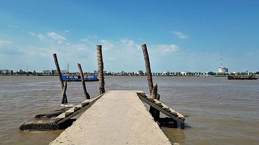 湄公河航拍湄公河入海口湄公河拉赫缪桥海河入海口江河湖海视频的预览图