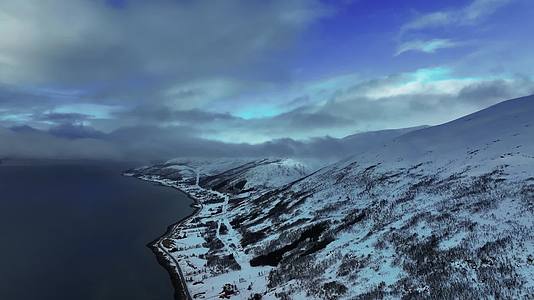 4K航拍挪威特罗姆瑟大片雪景风光视频的预览图
