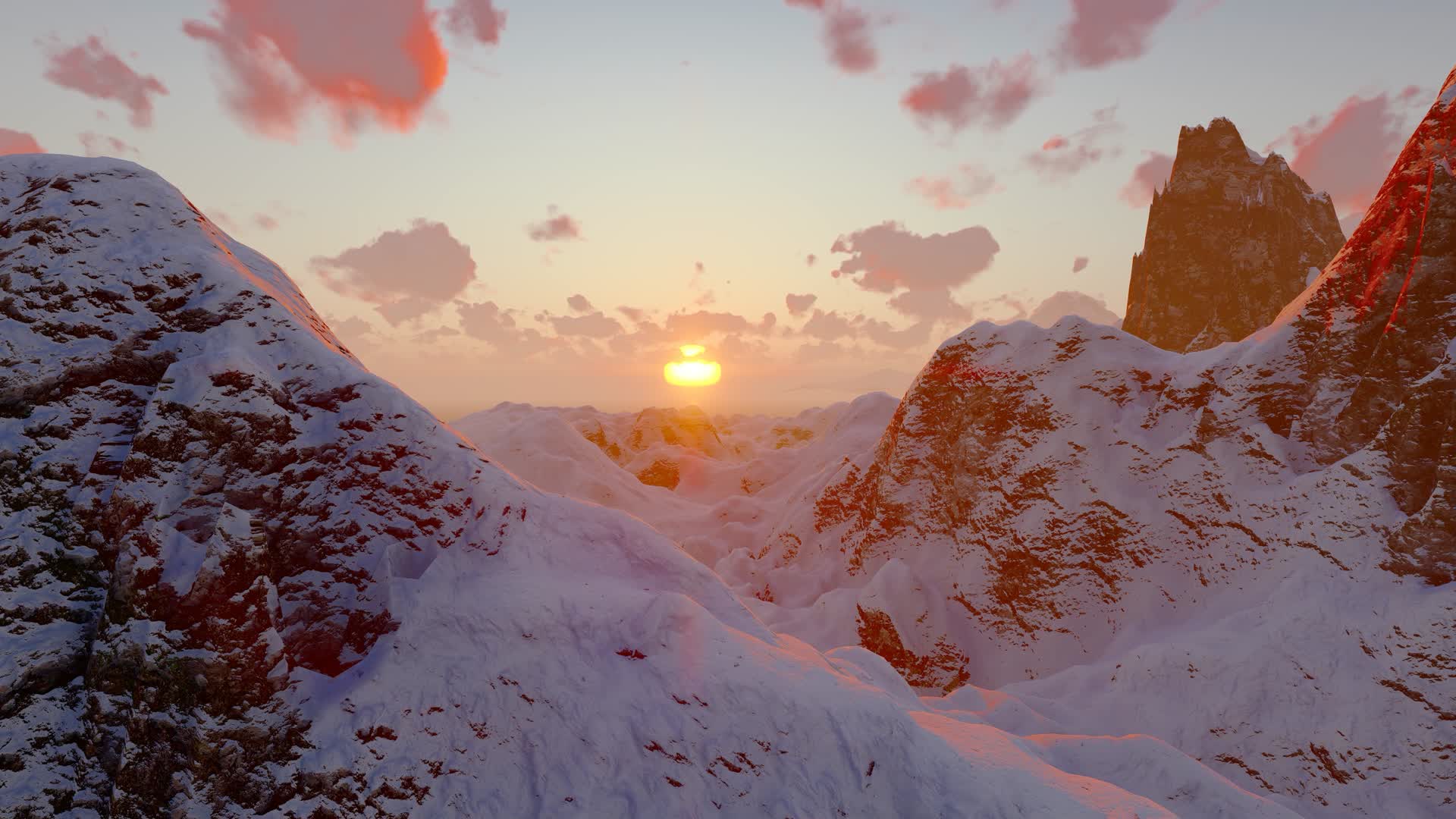 早晨雪山太阳升起照亮山峰视频的预览图