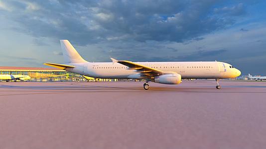 机场飞机迎着太阳起飞视频的预览图