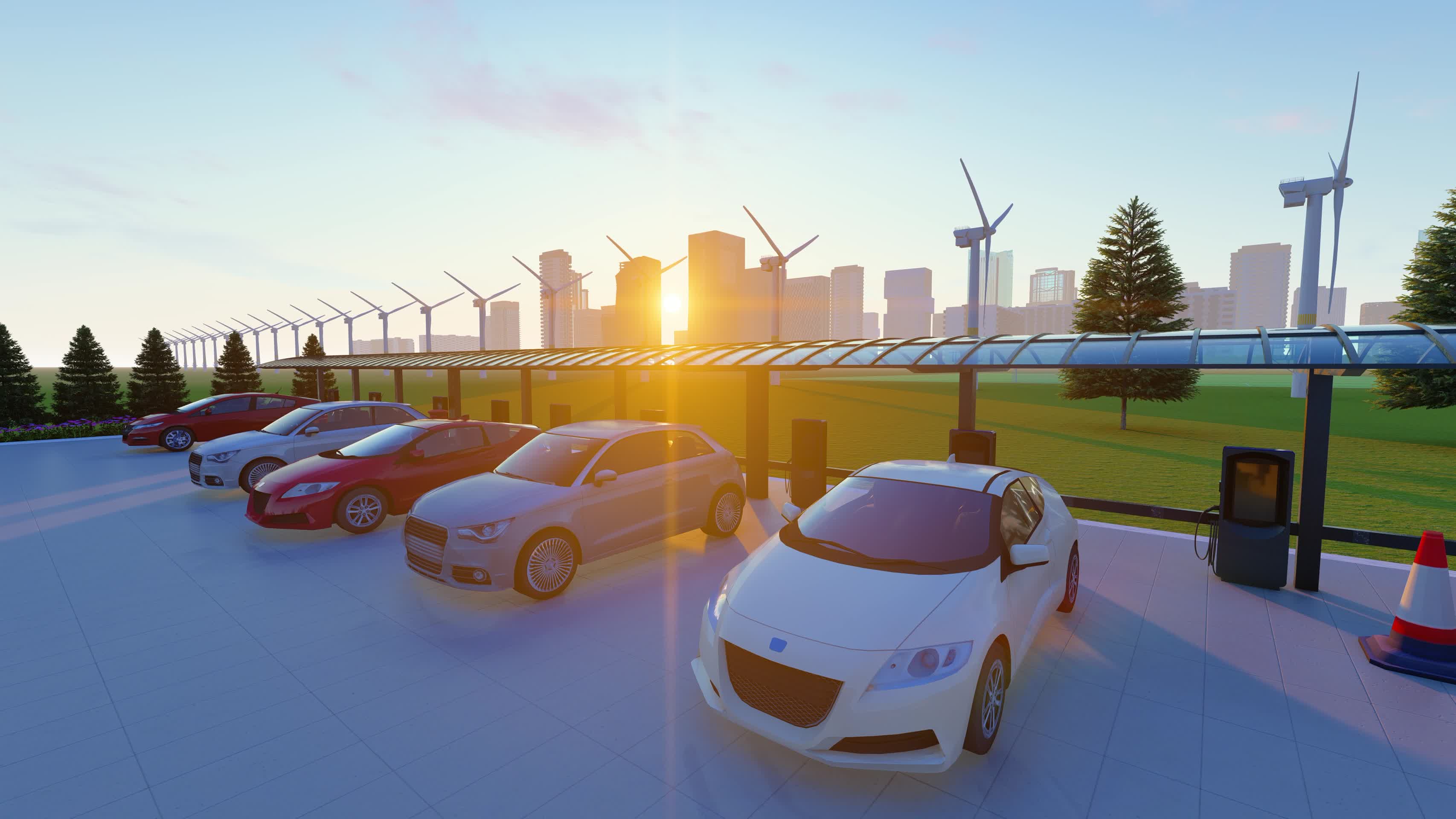 城市绿色新能源和电动车充电桩视频的预览图