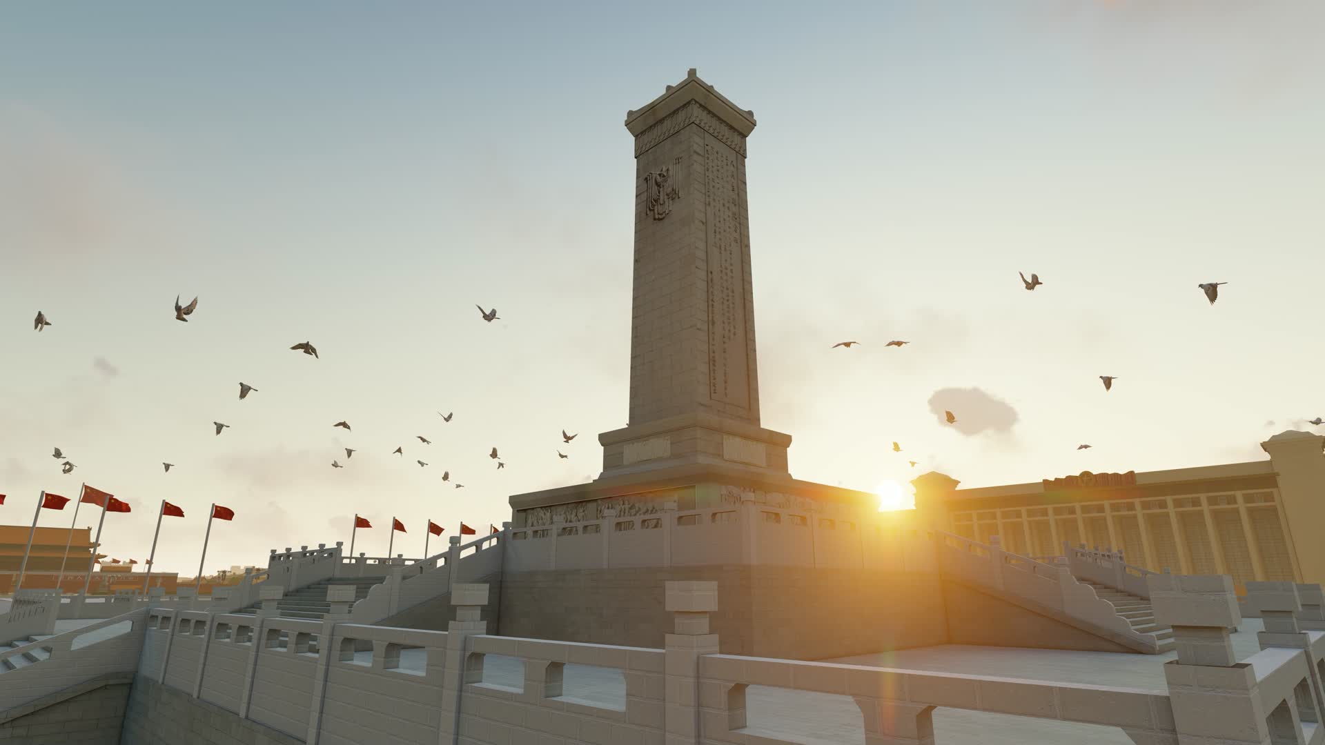 天安门人民英雄纪念碑放飞和平鸽视频的预览图