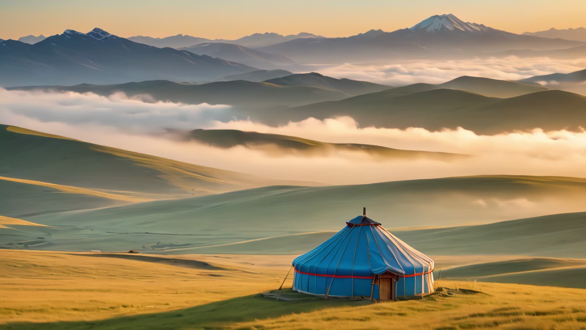 蒙古草原蒙古包帐篷游牧日出日落延时视频的预览图