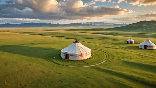 蒙古草原蒙古包帐篷游牧日出日落延时视频的预览图