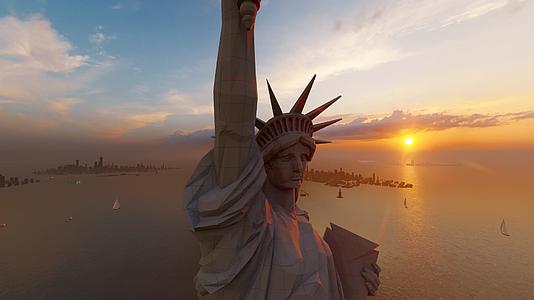 航拍自由女神像美国象征铜像雕塑视频的预览图