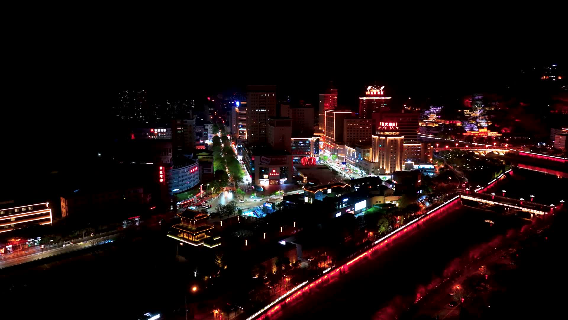 4K航拍陕西延安市夜景灯光美景视频的预览图