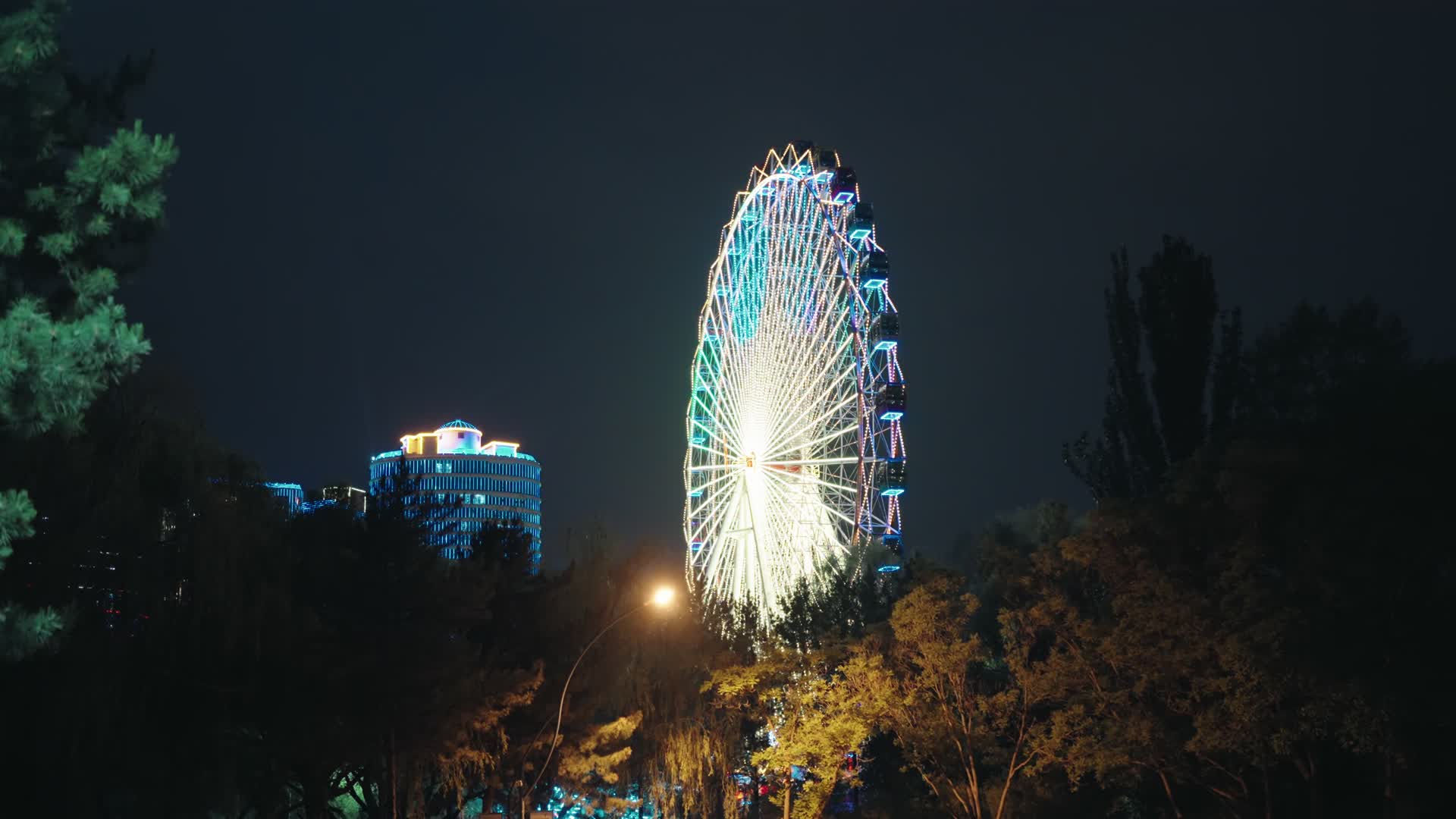摩天轮夜晚霓虹灯公园视频的预览图