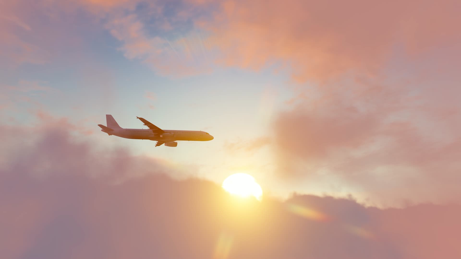 夕阳下云层上方飞机航拍视频的预览图