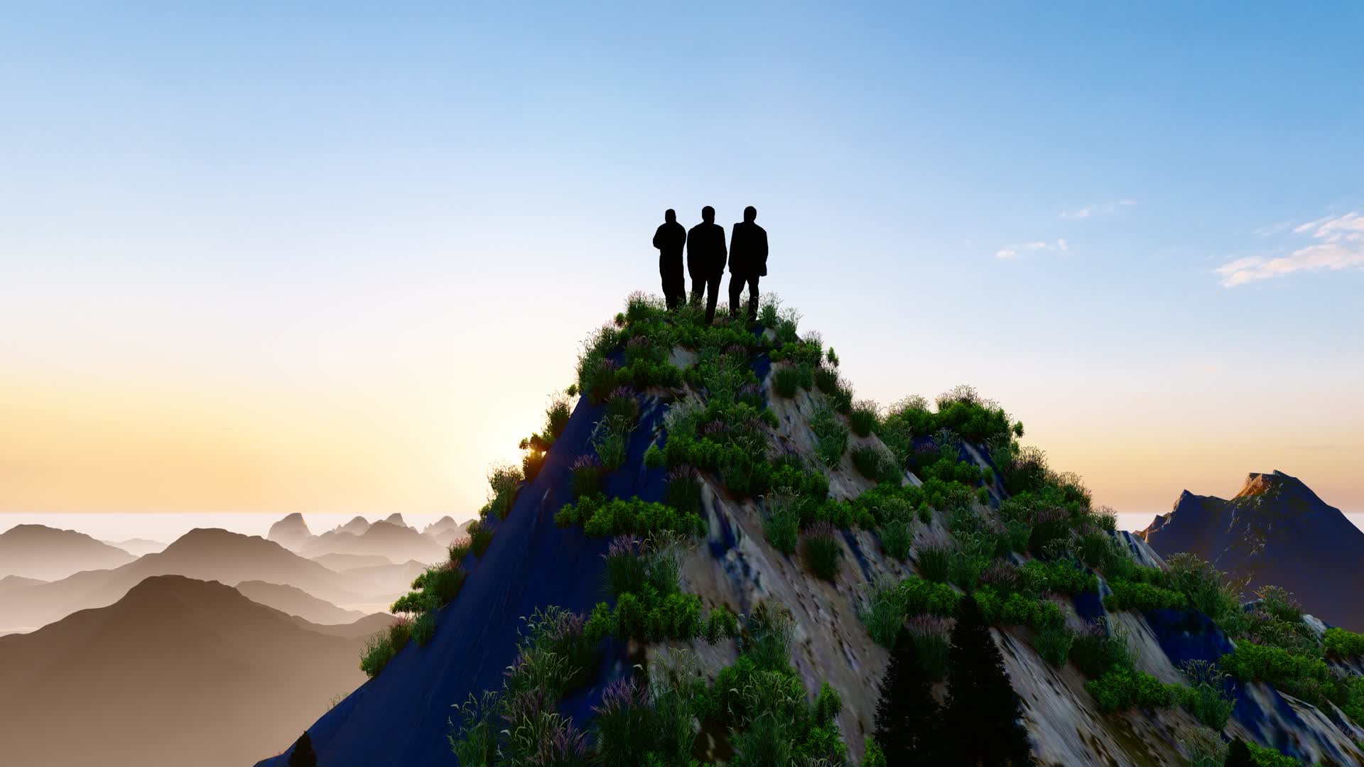 登高望远展望未来的团队精英剪影视频的预览图