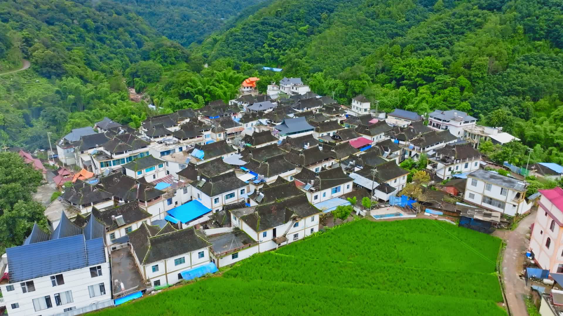 云南普洱西盟县里坎村佤族傣族民族村落航拍视频的预览图
