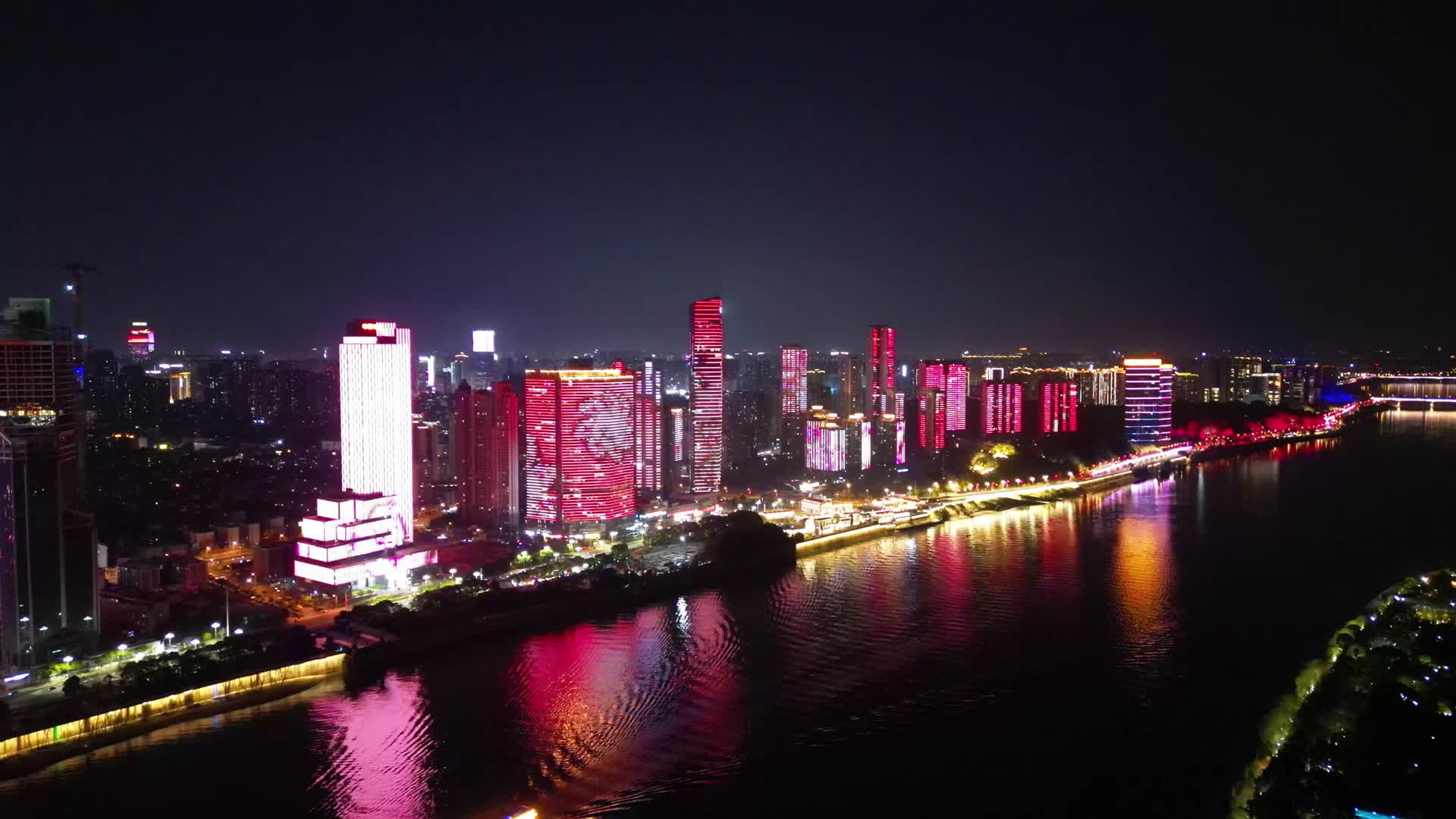 长沙湘江沿岸CBD灯光秀航拍4视频的预览图