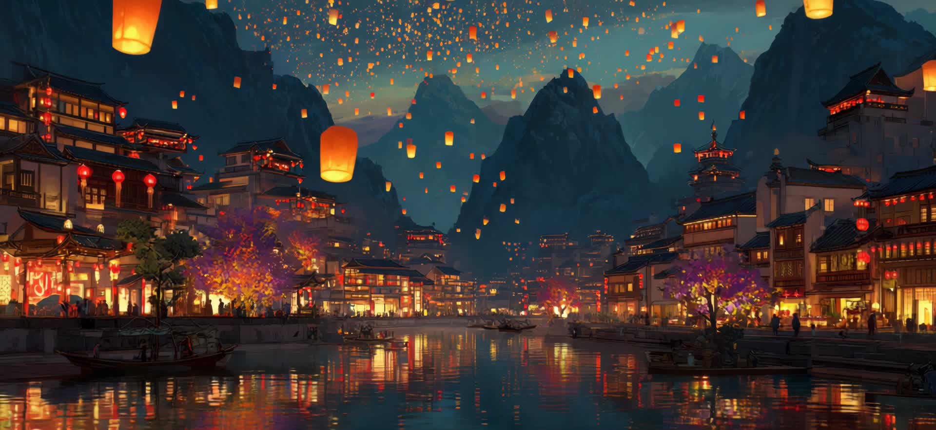 璀璨灯笼夜景古镇风光视频的预览图