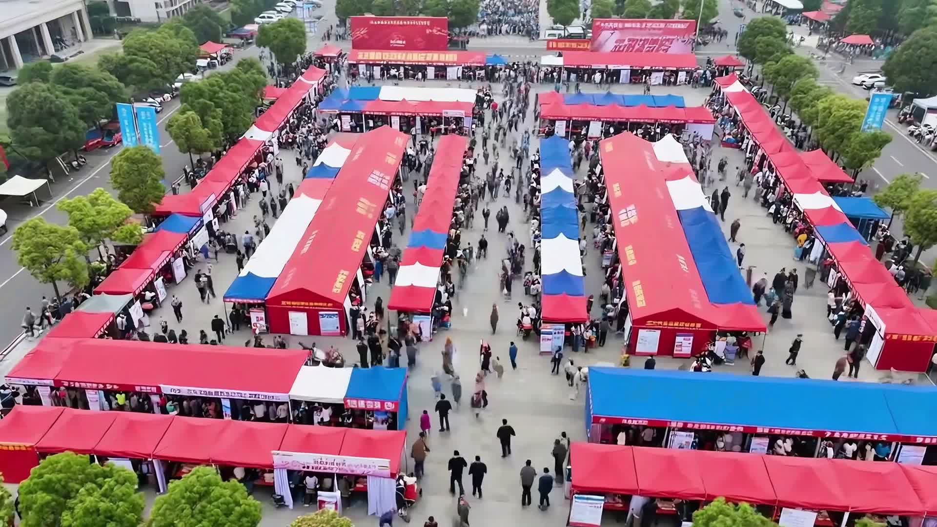 AI视频航拍热闹招聘会集市全景视频的预览图