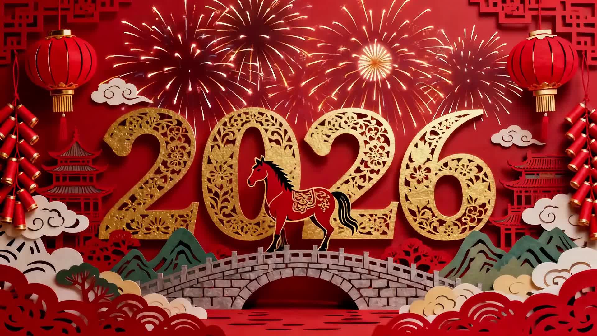 AI视频2026马年新年春节喜庆背景视频的预览图