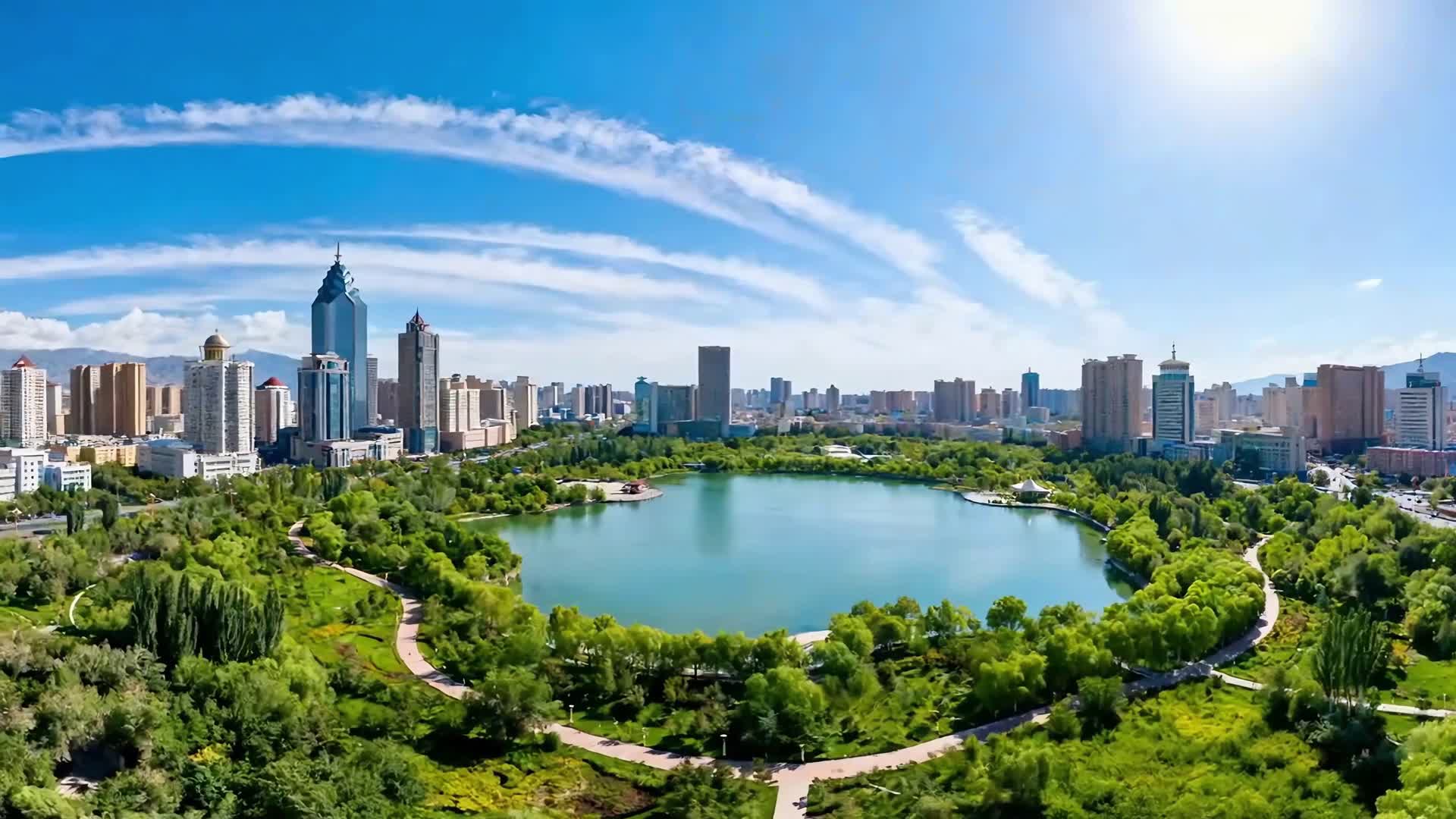 AI视频新疆城市风光航拍延时摄影视频的预览图