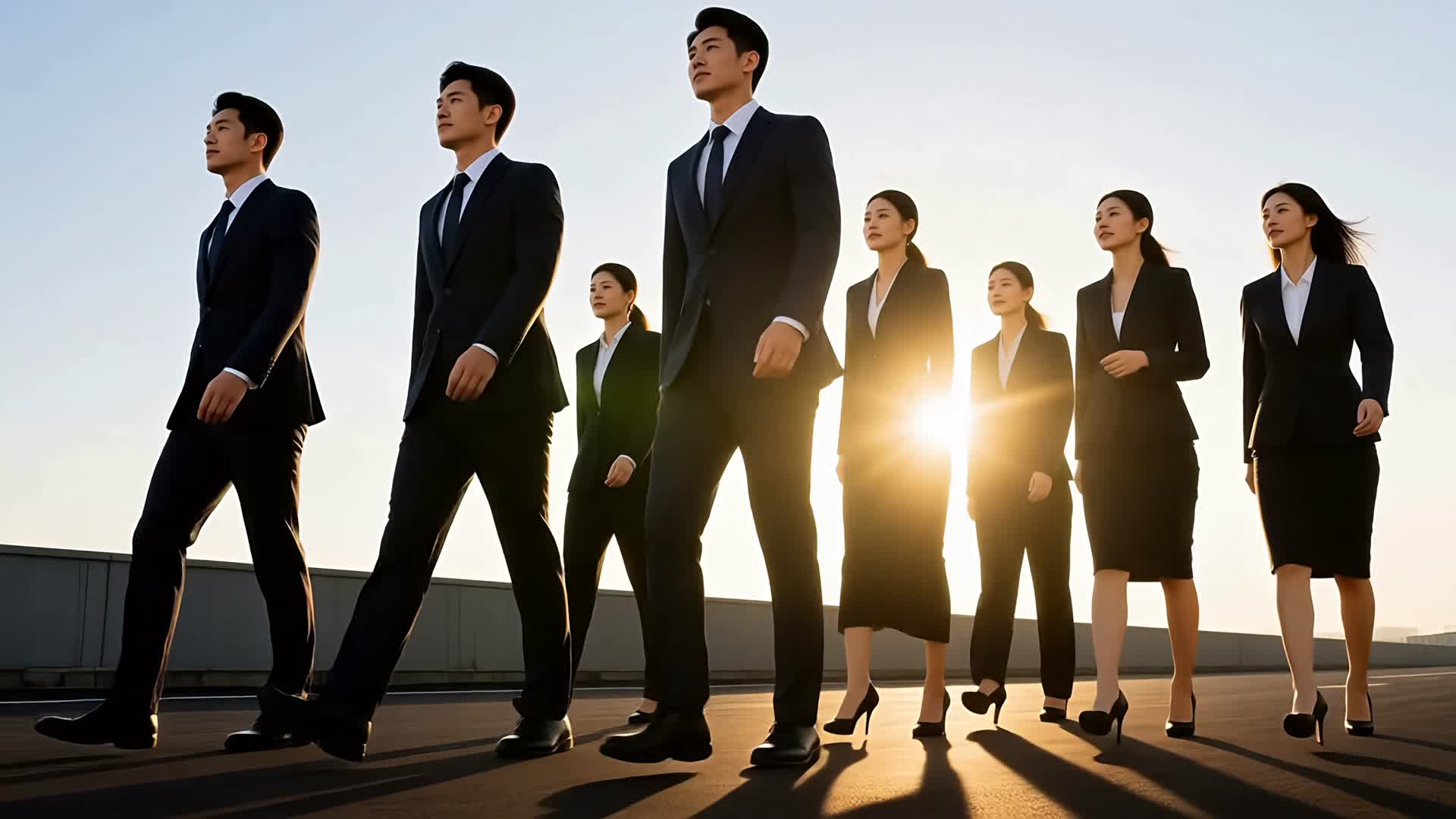 团队人物背影阳光逆光前进前行商业企业合集4K视频的预览图
