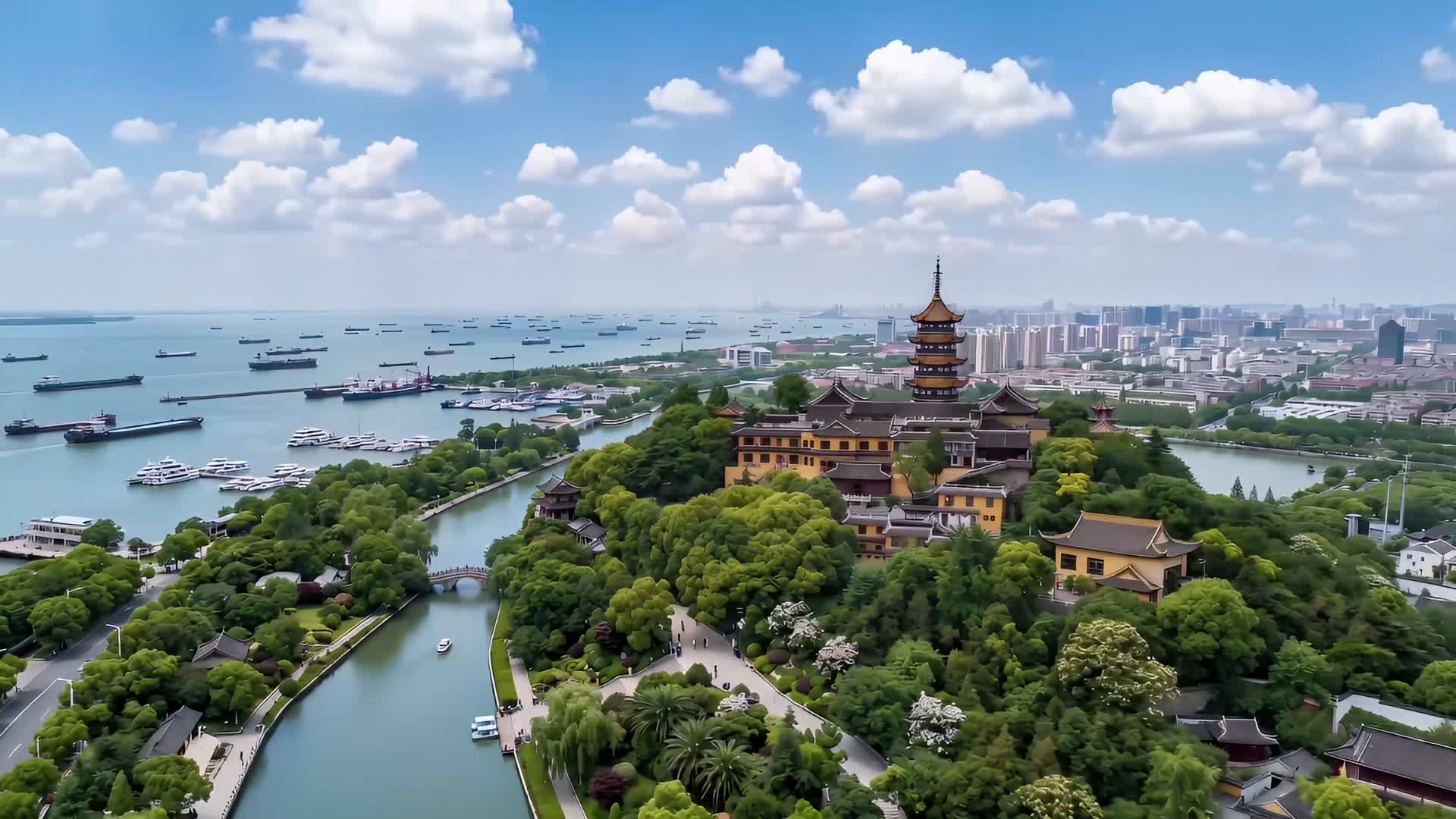 AIGC南通地标航拍延时摄影视频的预览图