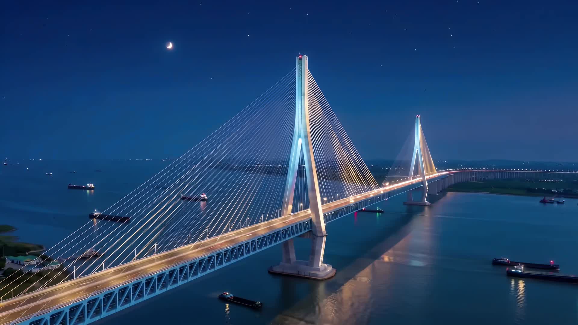 AIGC南通夜景航拍延时摄影视频的预览图
