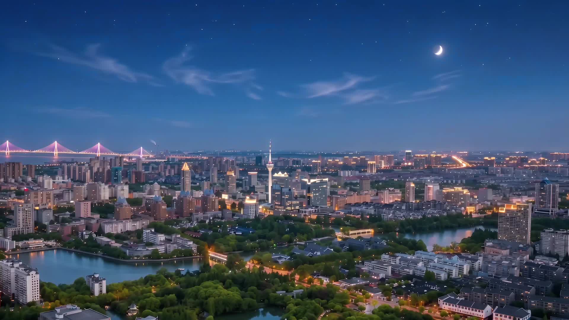 AIGC南通夜景航拍延时摄影视频的预览图