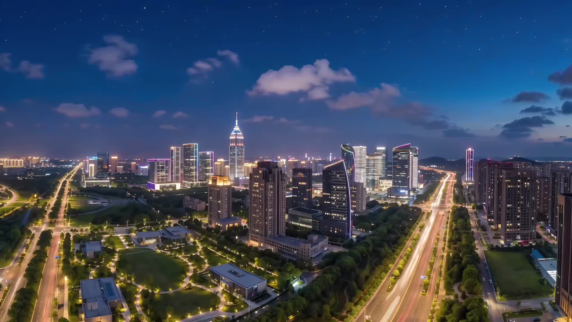 AIGC南通夜景航拍延时摄影视频的预览图